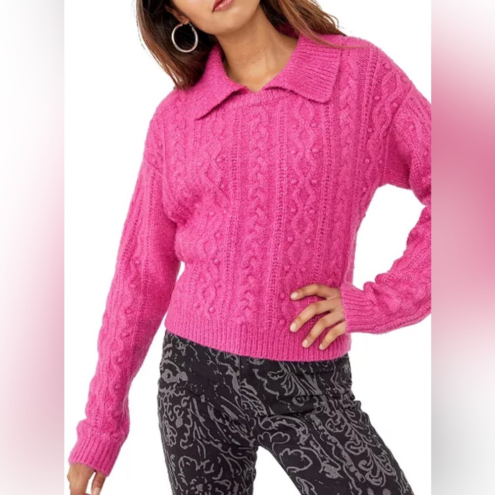Free People Women’s fuschia collared preppy sweater  size XS